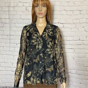 NWT New Jane And Delancey Lace Floral Long Sleeve Button Front Top Size S